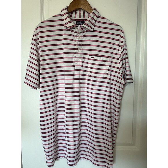 Fish Hippie Mens Polo Shirt Extra Large Pink White Striped Stretchy Golf - Picture 1 of 9